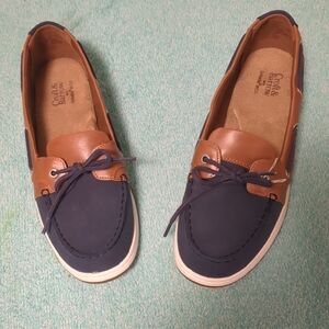 Croft & Barrow Krissy Deck Shoes NWOT 9 Navy Tan Leather Slip-On Cushioned